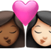 👩🏾‍❤️‍💋‍👩🏻 kiss: woman, woman, medium-dark skin tone, light skin tone display on Apple